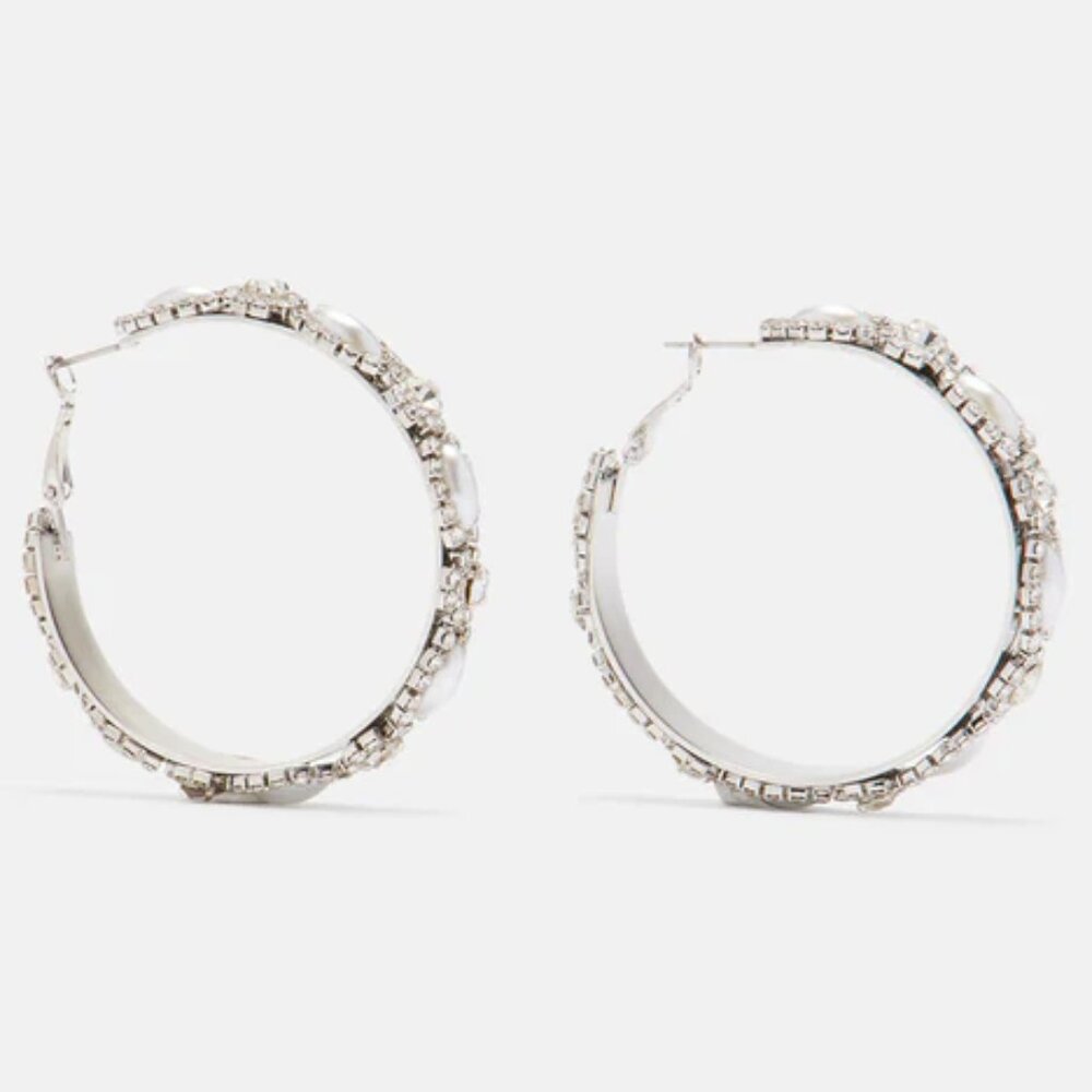 Pearl Rhinestone Hoop Earrings